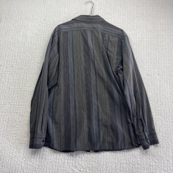 Y2K Clint Long Sleeve Button Up Shirt Grey Striped Trapstar Style Hip-Hop Men L - Picture 12 of 15